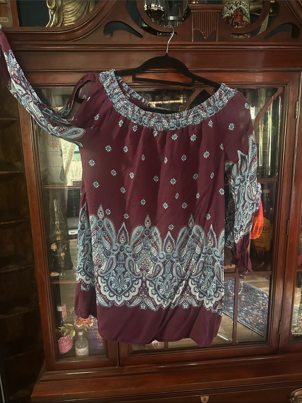 Long open tie shoulder sleeve top